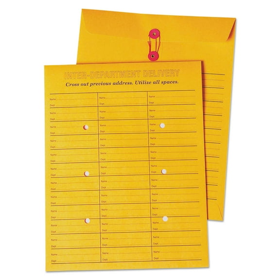 Brown Kraft String/button Box-Style Interoffice Envelope, #97, Two-Sided Three-Column Format, 10 X 13, Brown Kraft, 100/box | Bundle of 2 Boxes