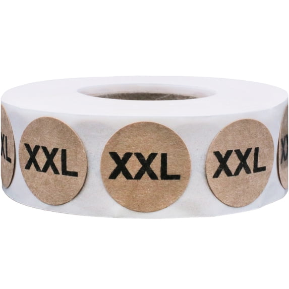 Brown Kraft XXL Clothing Size Circle Stickers, 0.75 Inches Round, 500 Labels on a Roll