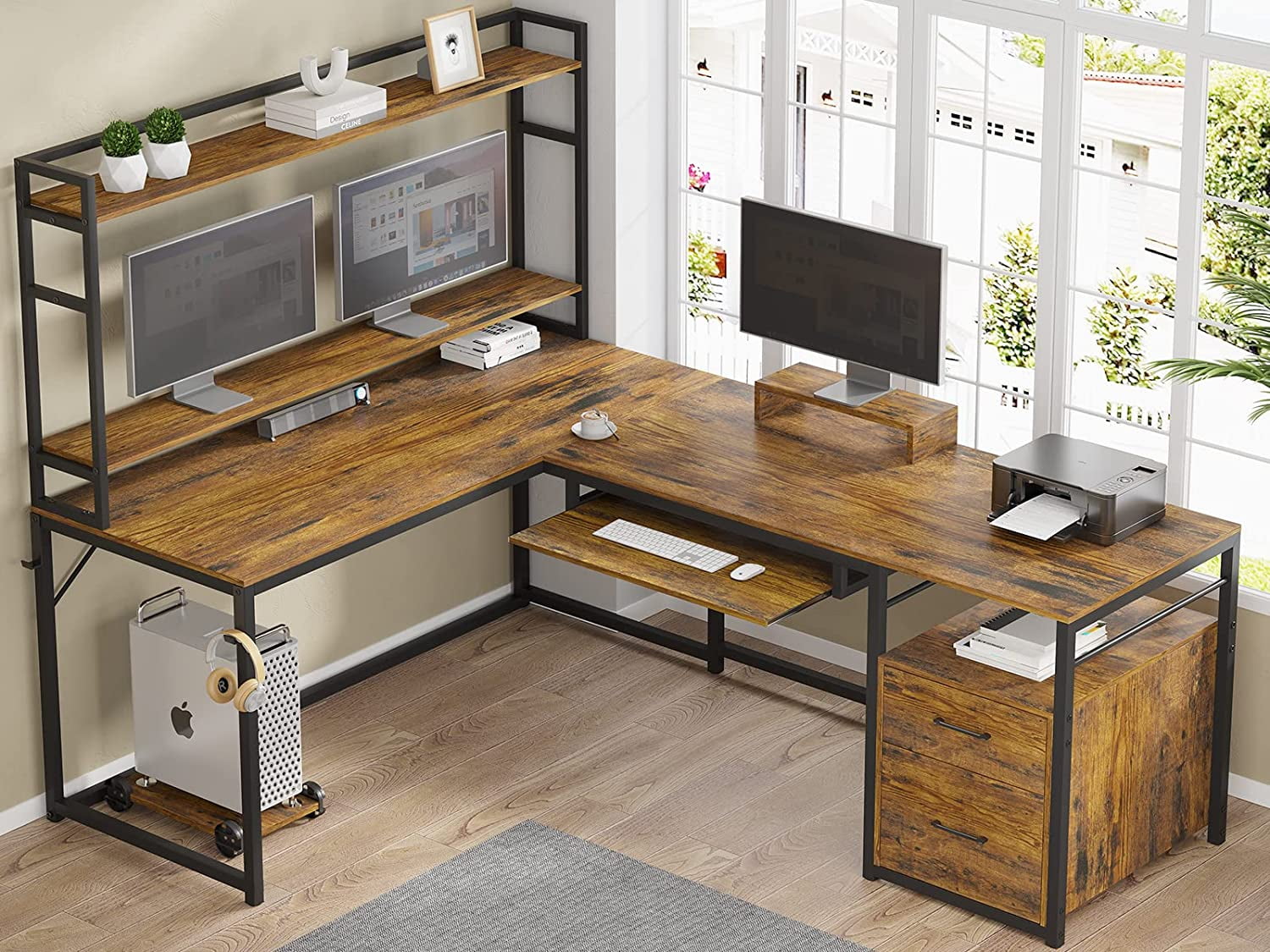 Computer desk with file cabinet and hutch deals