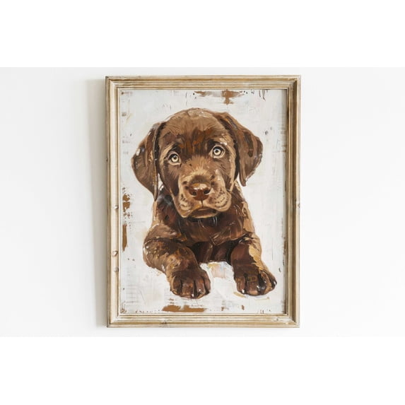 Brown Lab Art Labrador Puppy Portrait Vintage Dog Poster, Unframed Canvas 8x10in