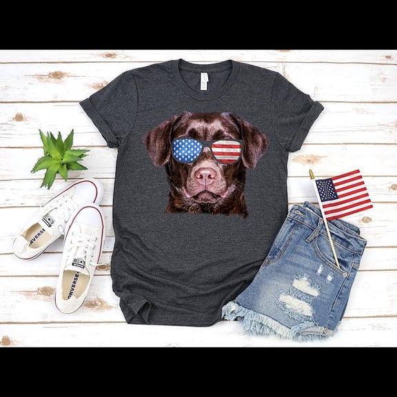 Brown Lab Usa Flag T-Shirt Chocolate Labrador July 4Th American Flag