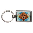 thumbnail image 1 of Brown Labradoodle Head Floral Motif Dog Metal Rectangle Keychain, 1 of 7