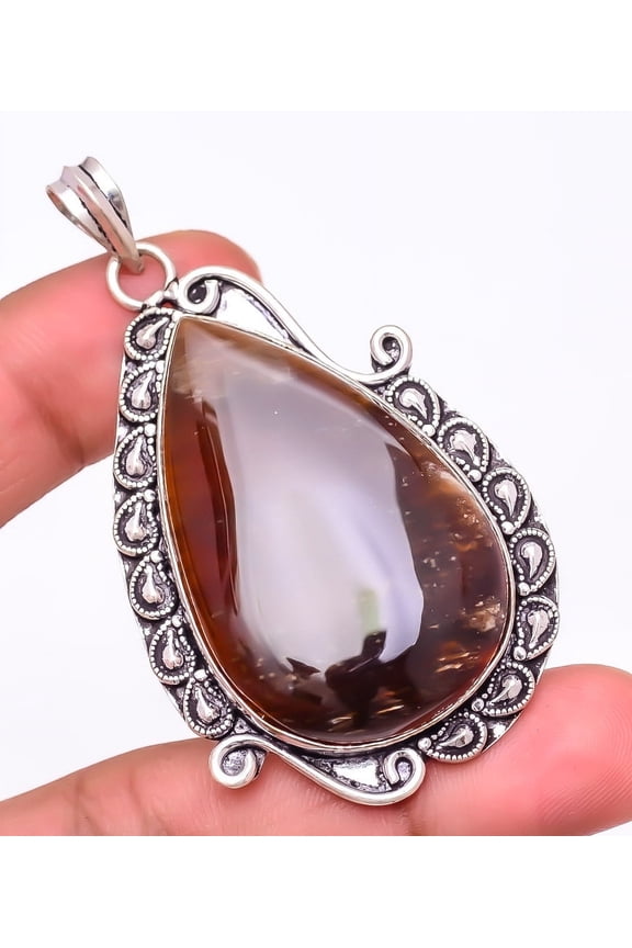 Brown Lace Agate 925 Sterling Silver Jewelry Pendant 2.5" F2518, Agate Pendant, Christmas Gift, New Year Sale, Gemstone Silver Jewelry