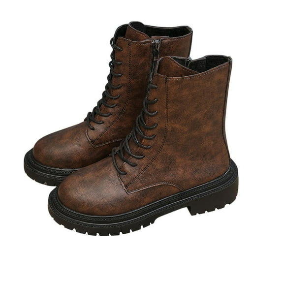 Brown Ladies Ankle Boots With Lace Up Design Low Heel For Comfortable Winter Use