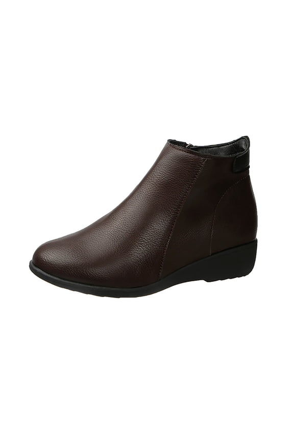 Brown Women'S Fashion Ankle Boots Wedge Heel Booties Round Toe Side Zipper Comfortable Short Boots For Winter 1.28 Lb