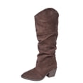 thumbnail image 1 of Brown Women'S Mid Calf Boots, Chunky Heel Wrinkled Boots, Nubuck Leather Thick Sole Comfortable Fall Winter Footwear, Size 9, 1.96 Lb, 1 of 9
