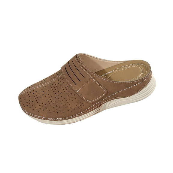 Brown Ladies Breathable Slippers With Wedge Heel And Hollowed Out For Summer