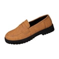 thumbnail image 1 of Brown Ladies British Style Loafers With Frosted Finish And Round Toe For Fall Winter Thick Heel And Versatile Style, 1 of 9