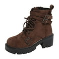 thumbnail image 1 of Brown Ladies Casual Boots With Versatile Short Solid Color Round Toe Front Lace-Up Thick Heel Mid-Heel For Comfort, 1 of 7