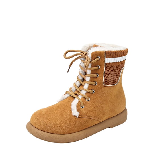 Brown Ladies Casual Snow Boots Round Toe Lace-Up Style Low Heel Ankle Boots Comfortable For Winter Errands Cozy For All-Day Wear Durable Material