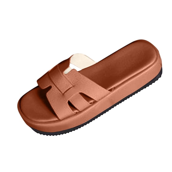 Brown Ladies Casual Thick Soled Slippers With One Line Thick Bottom For Outdoor Wear Ideal For Daily Use
