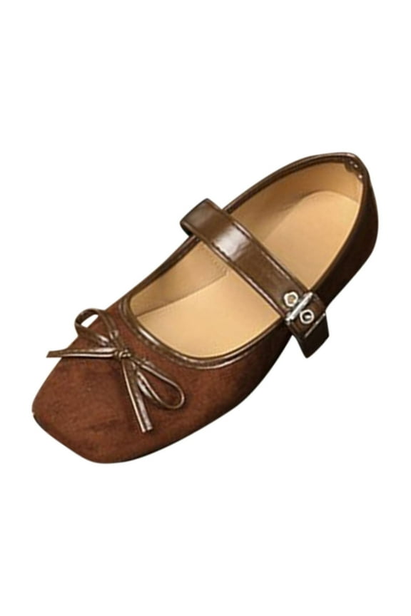 Brown Ladies Classic Seasonal Mary Janes With Crafted Bow Cap Toe And Buckle Flat Bottom For Easter Celebrations And Spring Events