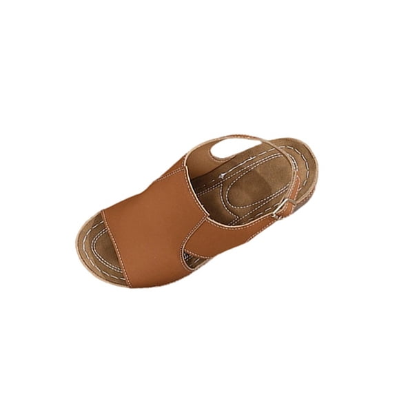 Brown Ladies Everyday Slip On Peep Toe Wedges Contoured Insole For Arch Support