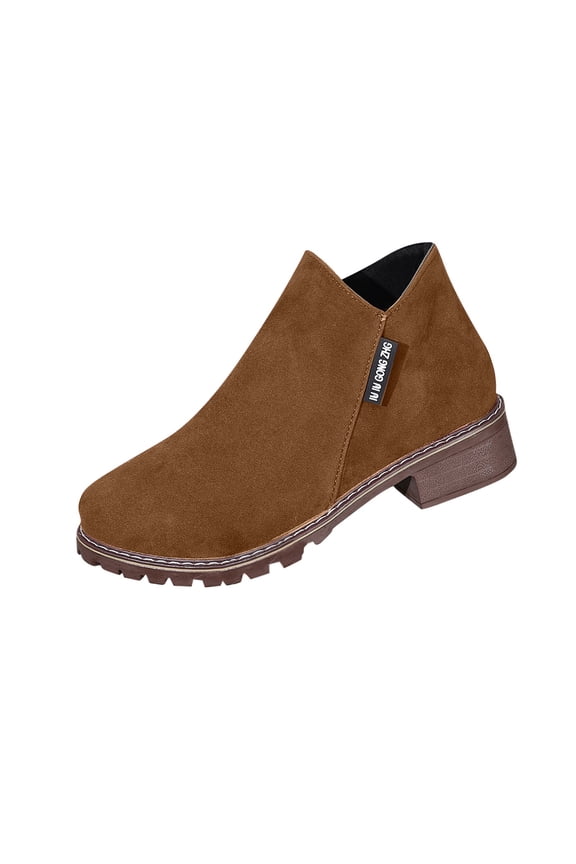 Brown Ladies Fall Winter Boots Versatile Belt Buckle Short Tube Side Zipper Fashionable Trendy Chunky Sole Lace Up Ankle Boots