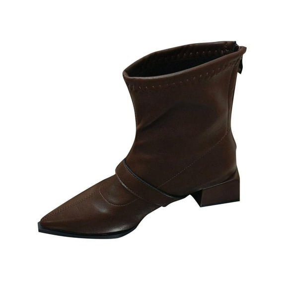 Brown Ladies Fashion Boots With Pointed Toe And Low Heel Versatile For Fall And Winter Outdoor Use