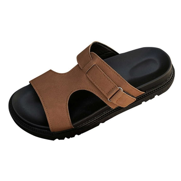 Brown Ladies Fashionable Summer Outdoor Roman Thick Soled Beach Slippers With Roman Design For Beach