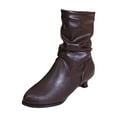thumbnail image 1 of Brown Ladies Fleece Lined Short Boots Casual Style Round Toe Side Zipper Low Heel For Everyday, 1 of 9