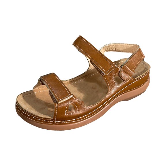 Brown Ladies Large Size Fish Mouth Flat Wedge Open Toe Casual Footwear With Comfortable Design For Summer Use And Activities