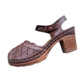 thumbnail image 1 of Brown Ladies Leisure Footwear With Hollow Buckle Fish Mouth And Thick Wedge Heel For Spring Summer, 1 of 5