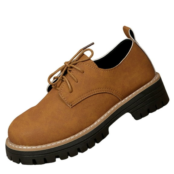 Brown Ladies Loafers With Heel Follow-Up And Round Toe Lace Up For Fashionable Everyday Use