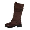 thumbnail image 1 of Brown Ladies Mid Calf Boots Three Breast Side Zipper Chunky Heel Comfortable For Daily Wear, 1 of 9