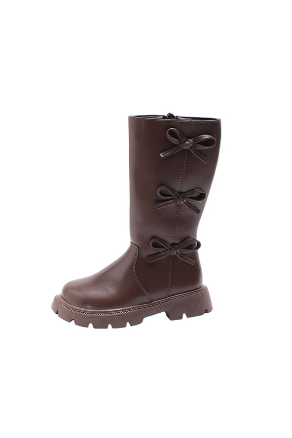 Brown Ladies' Mid Calf Boots With Leather Upper And Warm Interior, Great For Cold Weather