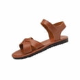 thumbnail image 1 of Brown Ladies Open Toe Flat Sandals Women'S Round Toe Cross Strap Adjustable Casual Comfortable Plus Size Summer Beach, 1 of 8