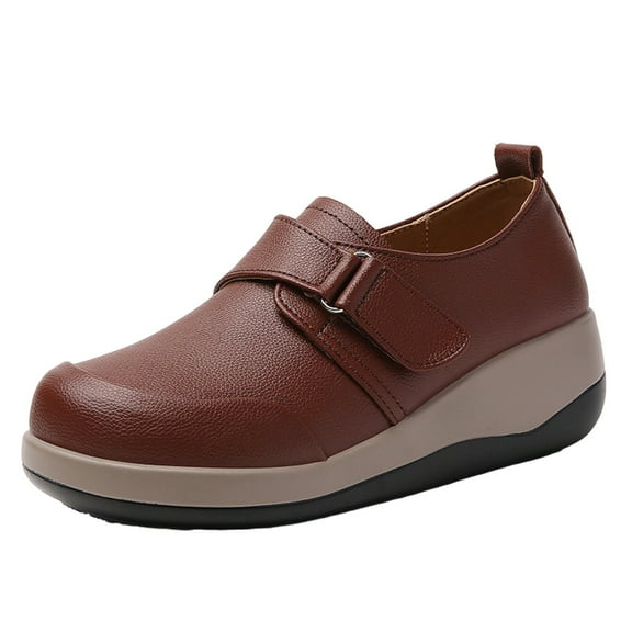 Brown Ladies Platform Wedges With Round Toe Breathable Comfortable For Everyday Use