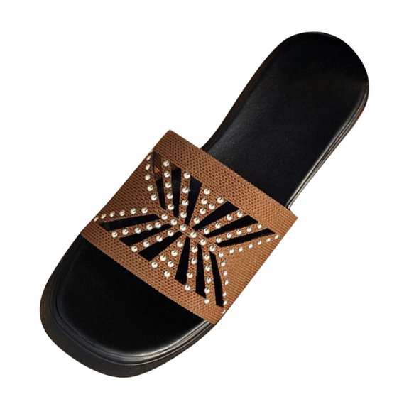 Brown Ladies Rhinestone Wedge Heel Thick Soled Slippers With Fish Mouth Open Toe For Beach Walking And Daily Use Made From Pu For Easy Slip On
