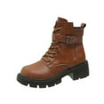 thumbnail image 1 of Brown Ladies Round Toe Lace Up Boots Chunky Mid Heel For Casual Winter Activities, 1 of 9