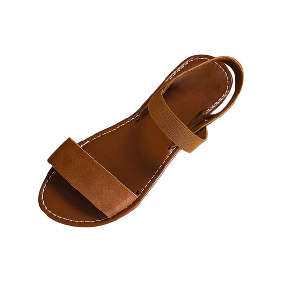 Brown Ladies Round Toe Roman Flat Sandals With Slip On Ideal For Spring Summer Beach Parties And Casual Outdoor Indoor Footwear