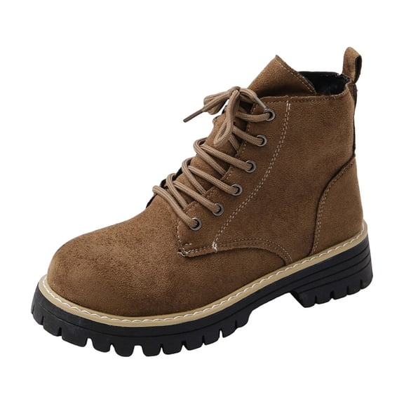 Brown Ladies Versatile Ankle Boots With Fleece Lining And Lace-Up Design Ideal For Comfortable And Durable Use