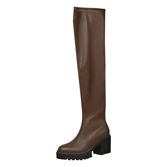 Brown Ladies Versatile Long Boots With Over The Knee Design And Thick Heel For Fall Winter Closed Toe And Fashion Forward