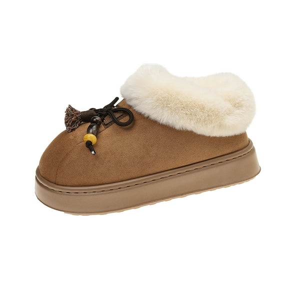 Brown Ladies Warm Winter Shoes With Velvet And Thick Sole For Indoor Outdoor