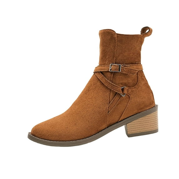 Brown Ladies Winter Boots Solid Color Pointed Toe Side Zipper Low Heel Comfortable For Daily Adventures