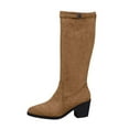 thumbnail image 1 of Brown Ladies Winter Long Straight Boots Round Toe Thick Heel High Heel Mid Calf Sturdy Build, 1 of 9