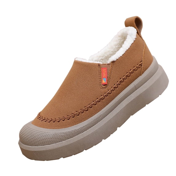 Brown Ladies Winter Snow Boots Thick Fleece Lining Warm Short Tube Fabric Thick Bottom Slip Proof For Daily Wear