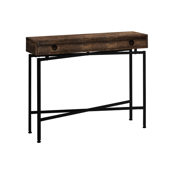 Brown Laminate Accent Table With Black Metal Base And Storage Compartment, Ideal For Living Room, Bedroom Hallway Drawer Storage, Entryway, Room