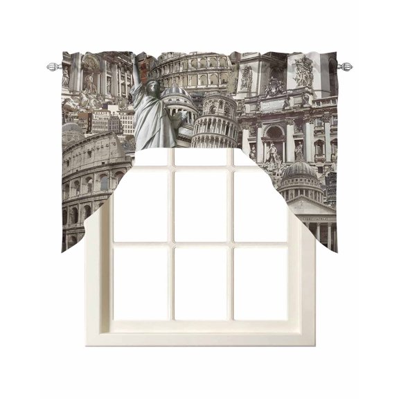 Brown Landmarks Kitchen Swag Valances for Windows, Modern Abstract Global Artwork Swag Valances Curtains for Living Room, Rod Pocket Window Treatments for Bathroom, Bedroom, Cafe, 56"x36"