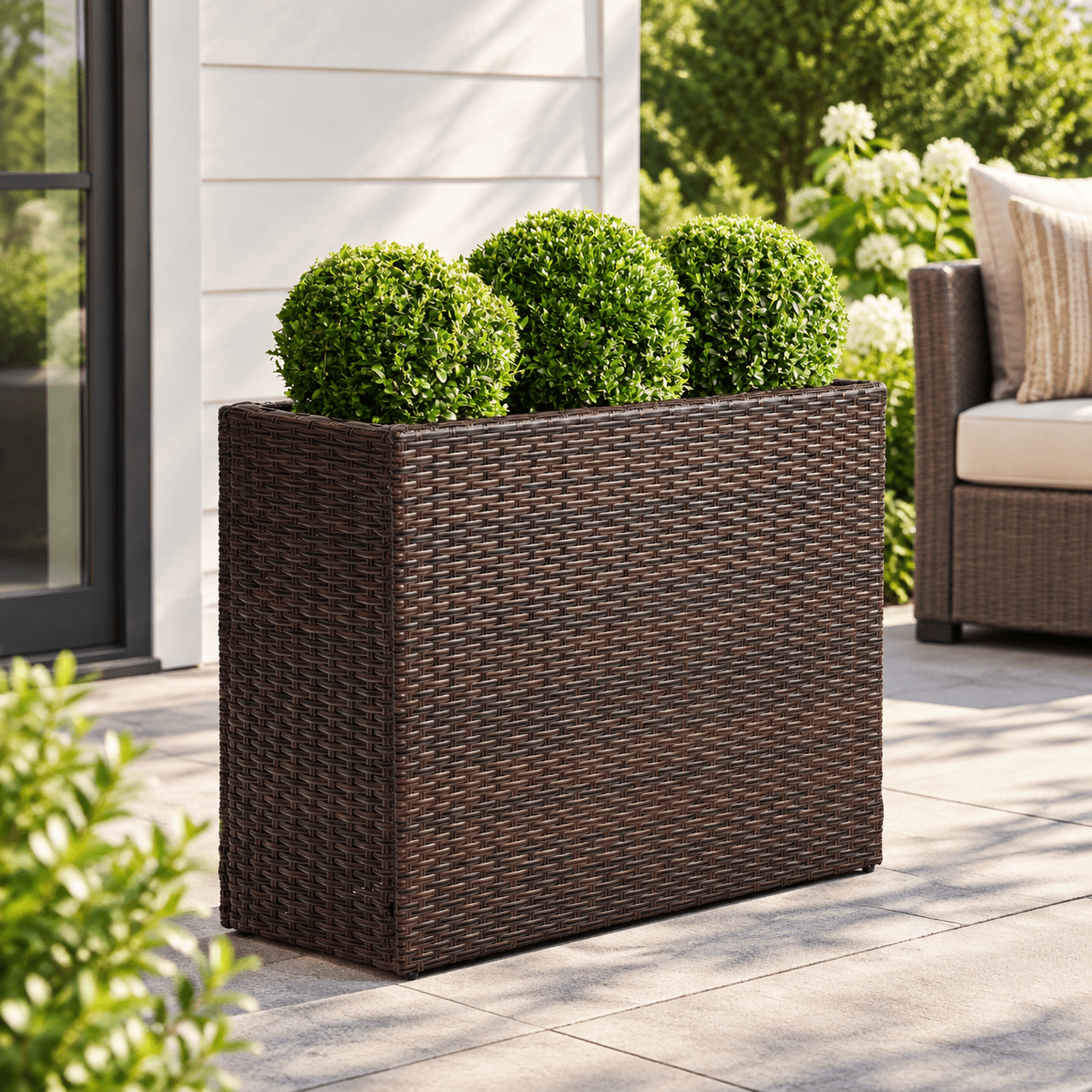 Brown Large Rectangular PE Rattan Planter, 32 x 11 x 24 Inch Outdoor ...