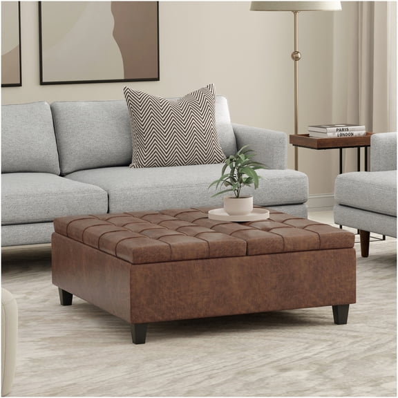 Brown Large Square Storage Ottoman Coffee Table with Lift Top