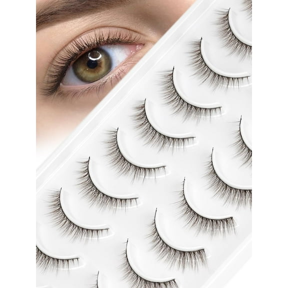 Brown Lashes 14mm Natural Light Brown False Eyelashes Clear Band 14 Pairs Faux 3D Mink False Eyelashes Natural Looking Fluffy Cat Eye Wispy Strip Lashes Pack by EMEDA (ZH01-BROWN）