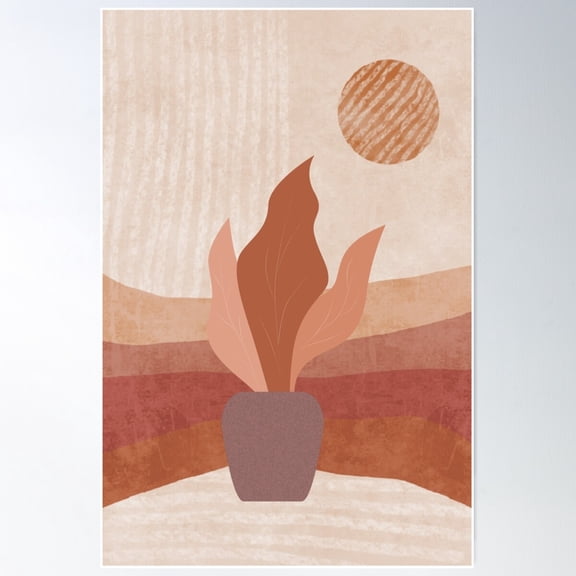 Brown Leaf And Sun Aesthetic Brown Bohemian Art Poster Wall Art, Modern Wall Decor For Living Room Bedroom, 16x24 UNFRAMED