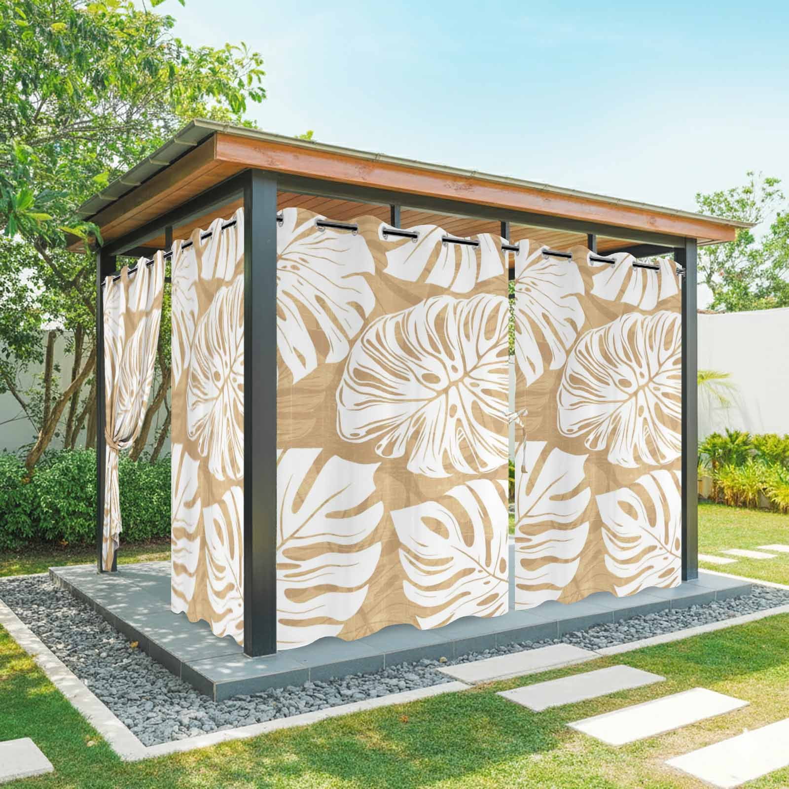 Brown Leaf Outdoor Curtains for Patio, Tropical Country Watercolor Jungle Botanical Leaves Sunshade Privacy Drapes Grommet Waterproof Outside Curtains for Porch/Cabana/Balcony 54"x 108", 1 Panel