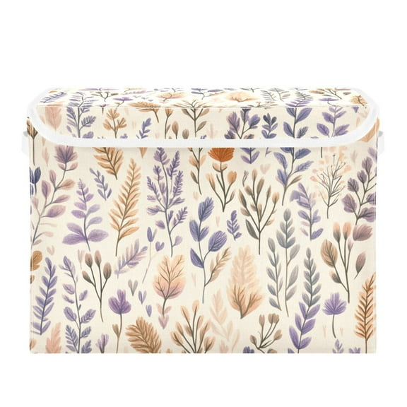 Brown Leaf Plants Large Storage Bins with Linen Collapsible Lid Storage Box 16.7 x 12.6 x 11.8in