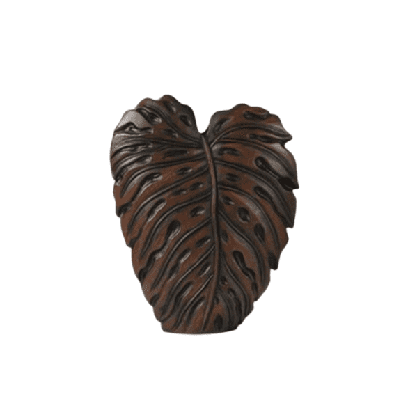 Aria Home Botanical Elegance 12 in Brown Polyresin Philodendron Leaves Tabletop Vase
