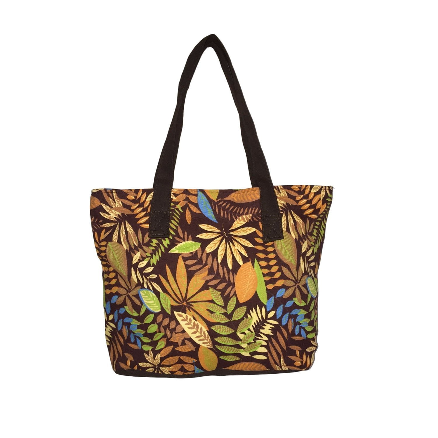 Brown Leaf Print Travel Tote Shoulder Bag