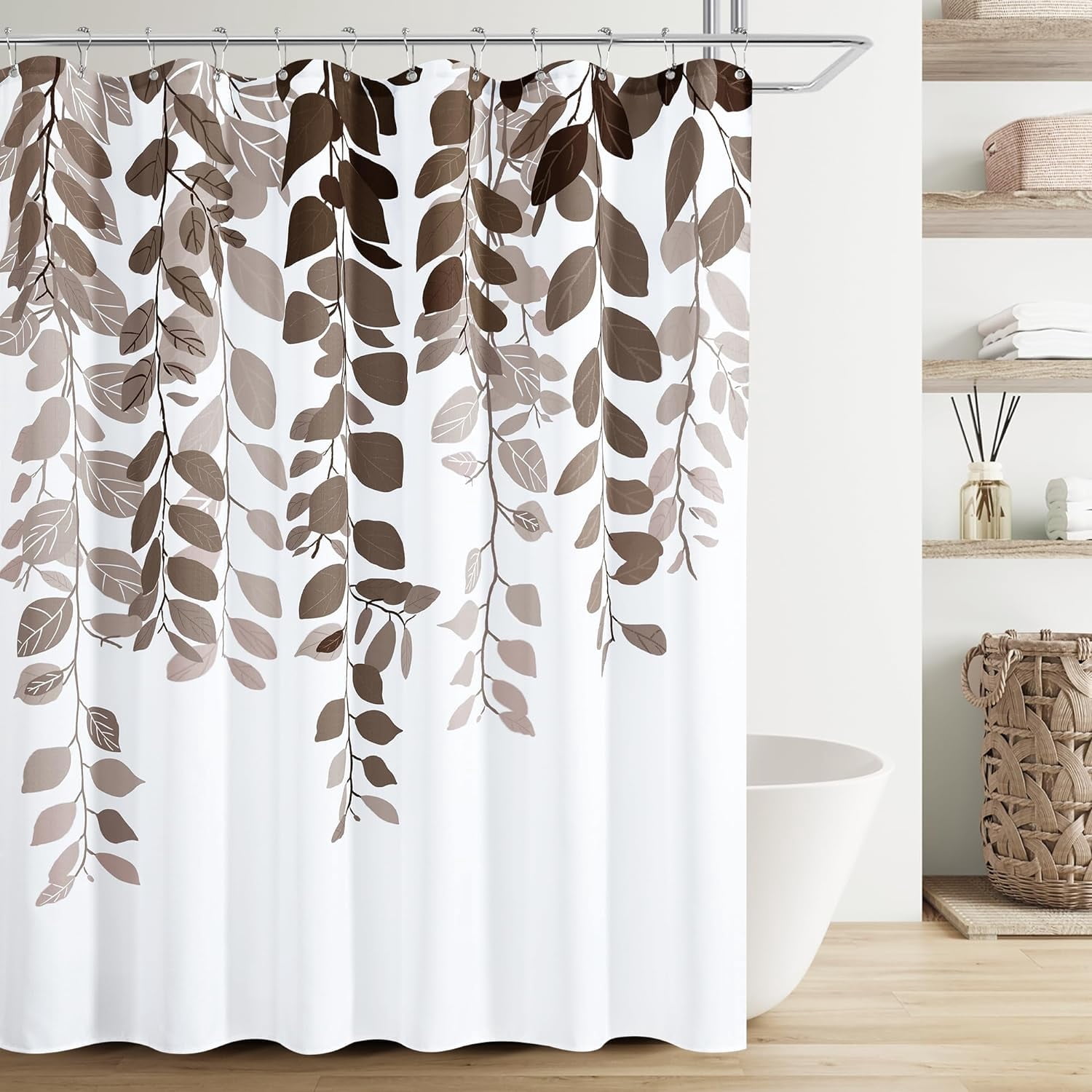 Brown Leaf Shower Curtain for Bathroom Botanical Eucalyptus Nature Eucalyptus Shower Curtain Set Floral Leaves Bathroom Decor Natural Bath Curtain 72x72