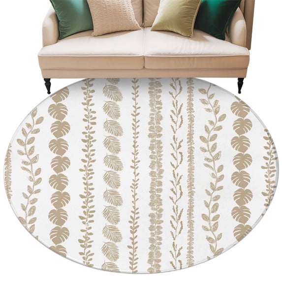 Brown Leaf Striped Round Living Room Rugs 7 ft, Summer Botanical ...