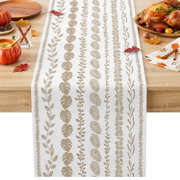 Brown Leaf Striped Table Runner 18x72 Inch Summer Botanical Vertical ...